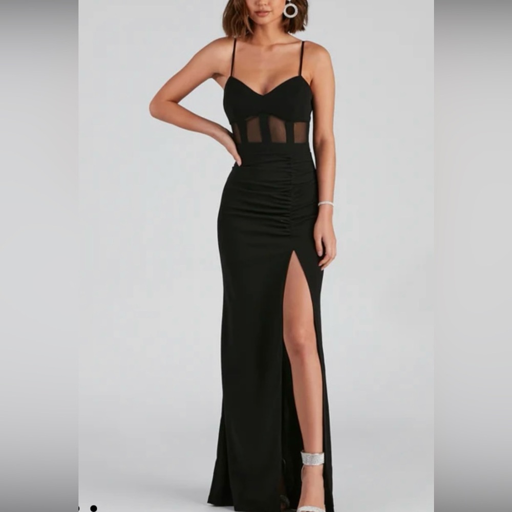 Black mesh ribcage maxi dress